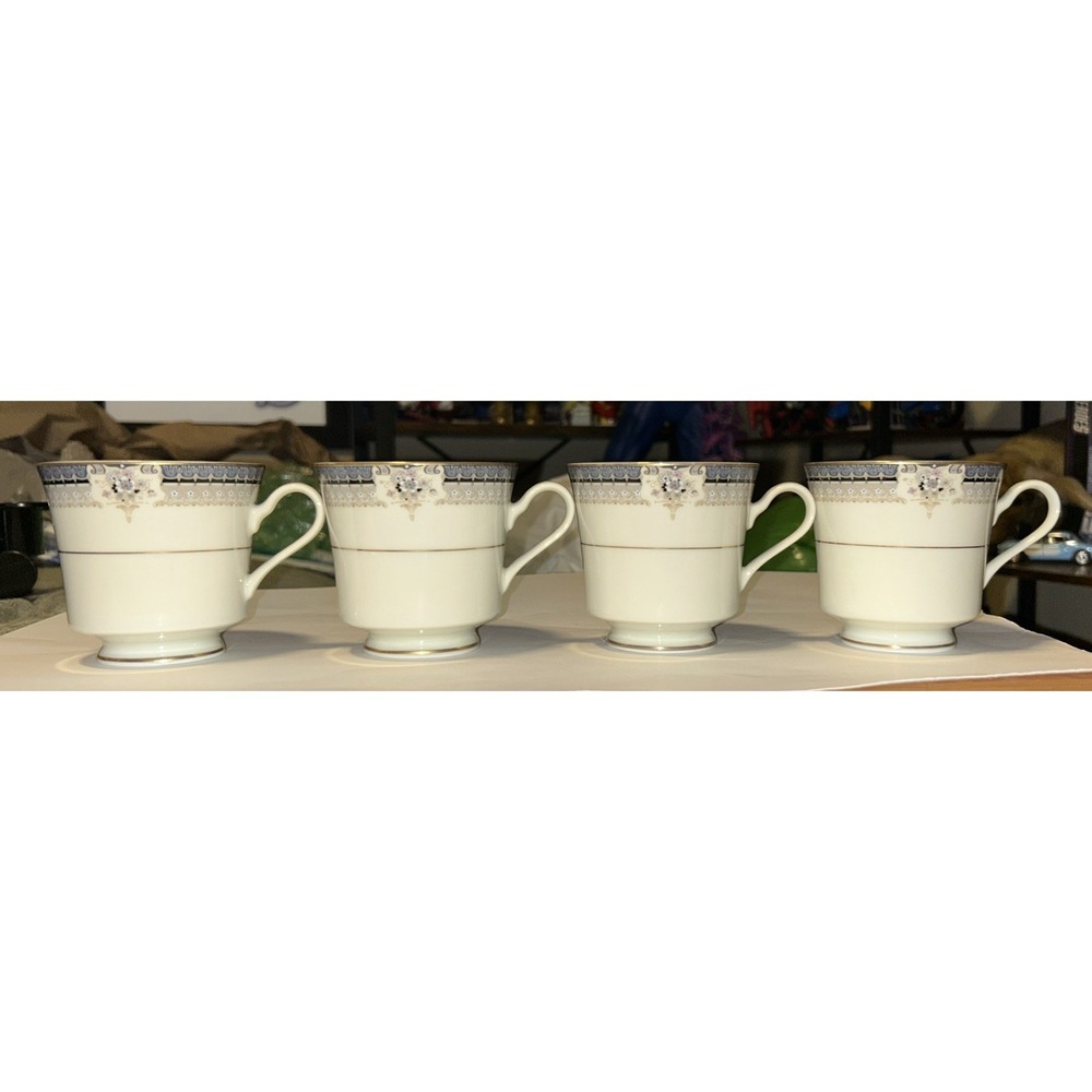 Set of 4 Mikasa Grande Ivory Tropez Coffee Cup L5504 VTG Gray Floral Gold Trim